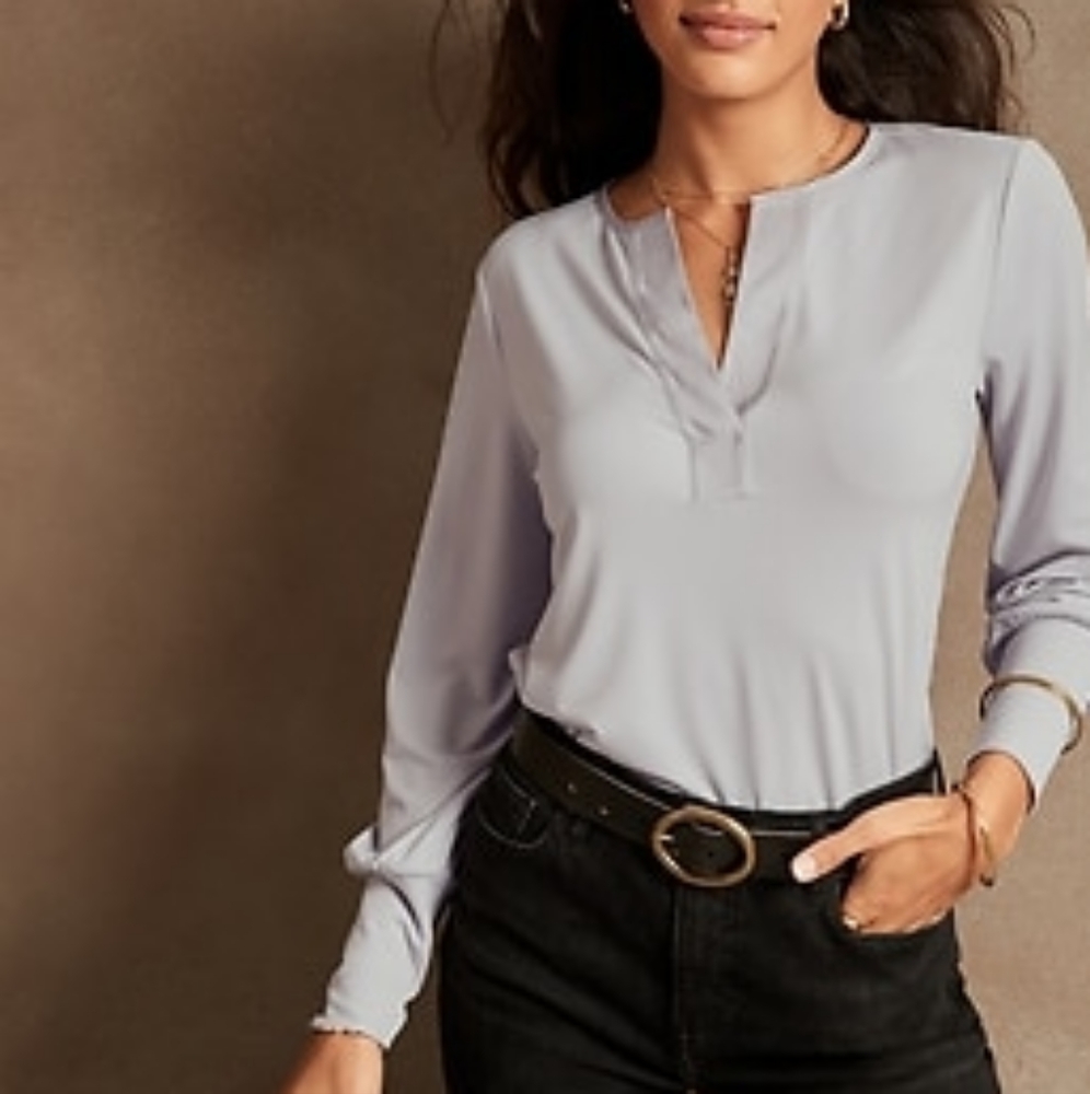 Banana Republic Mixed Media V-Neck Crepe Top